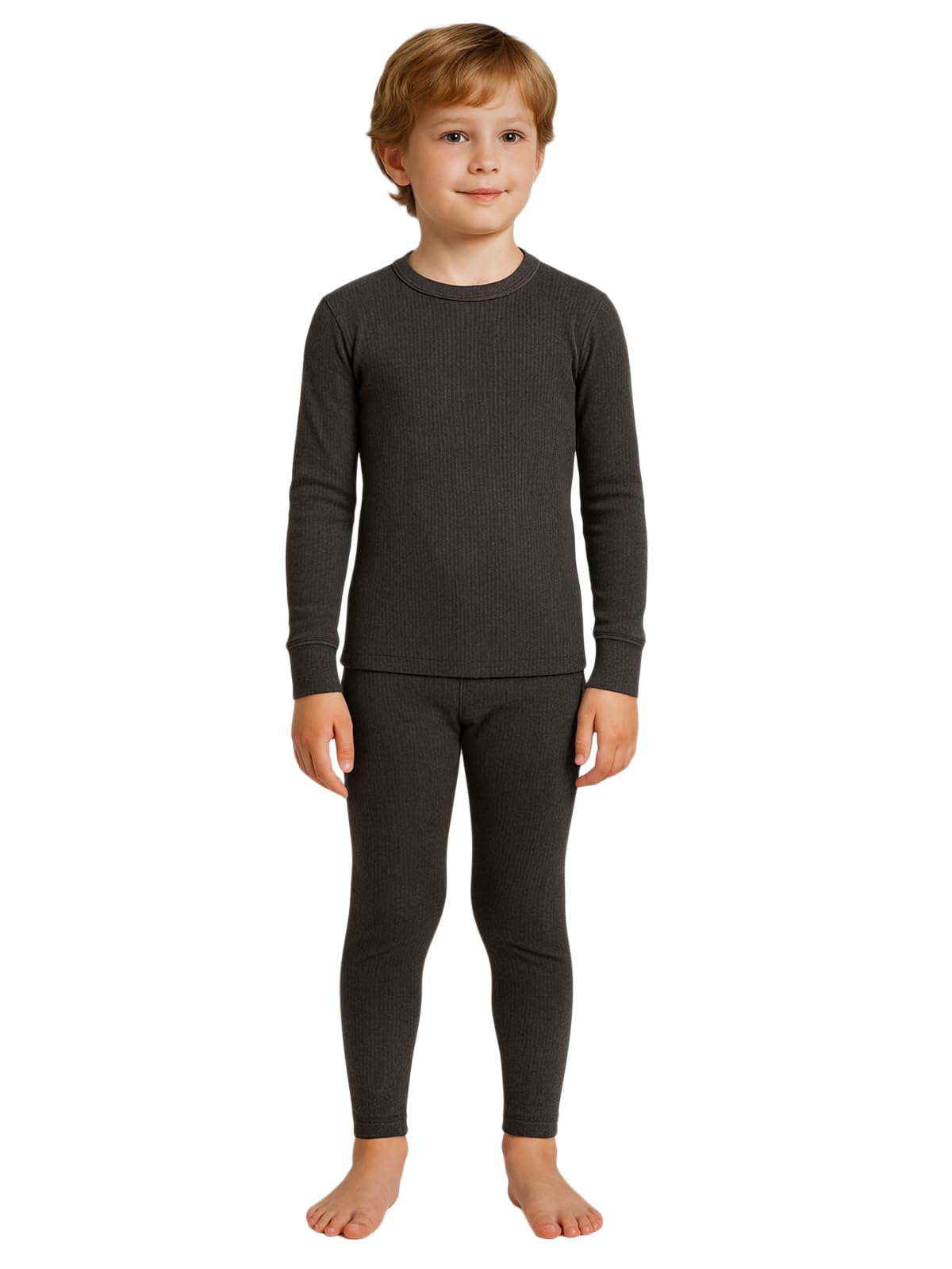 Lux Cozi HEATEK Boy's Black Melange Round Neck Full Sleeves Thermal Top and Bottom Set | Thermal Set for Kids | Style - 555-picture-18
