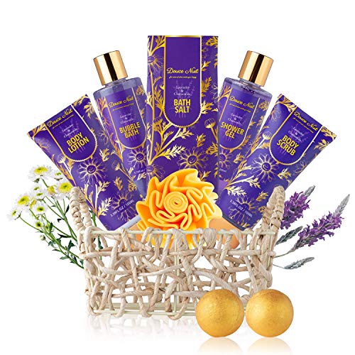 Relaxing Spa Gift Basket for Women - 9 Pcs Luxury Aromatherapy Lavender and Chamomile at Home Spa Bath Body Set - Christmas Birthday Mothers Day Gift Set for her - Mom Wife Sister Daughter Aunt