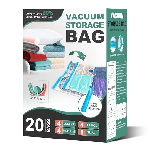20-Pack Vacuum Storage Bags with Hand Pump for Comforters, Blankets, and Clothes (4 Jumbo, 4 Large, 4 Medium, 8 Small)