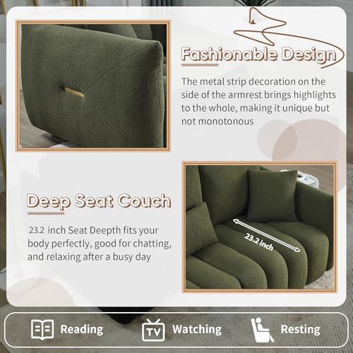 Image of Antetek 78 inch Modern Sofa Couch, Comfy Deep Seat Teddy Fabric Cloud Sofa, Upholstered 3-Seater Boucle Couch, Oversized Loveseat for Living Room, Bedroom, Office, Apartment, Green