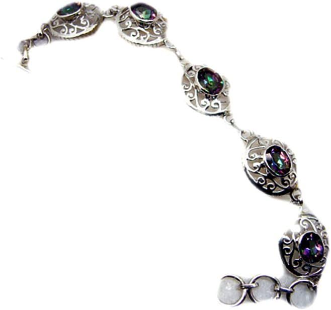 Mystic Quartz 925 Silver Bracelets for Teen Girls Gifts Link Style Astrological L 6.5-8 Inch