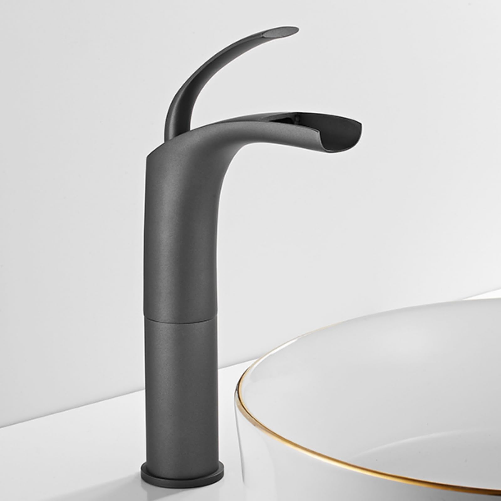 ANVLOJRIH Basin Mixer Tap Bathroom Sink Taps Tall Grey Single Lever Waterfall Spout Taps for Bathroom Basin Lavatory Sink Faucet