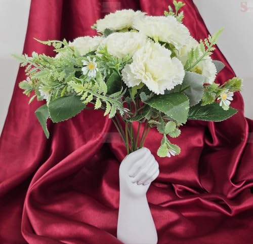 Image of SATYAM KRAFT 1 Bunch Carnation Flower Bunch for Gifting, Home Decor, Bedroom, Garden, Balcony,Table Top, Office Corner Decoration Diwali and Craft (White) (Small)