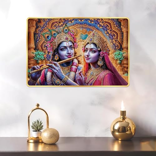 Image of Indianara Radha Krishna Painting With Golden Frame, 18 x 12 Inches (Style 9)