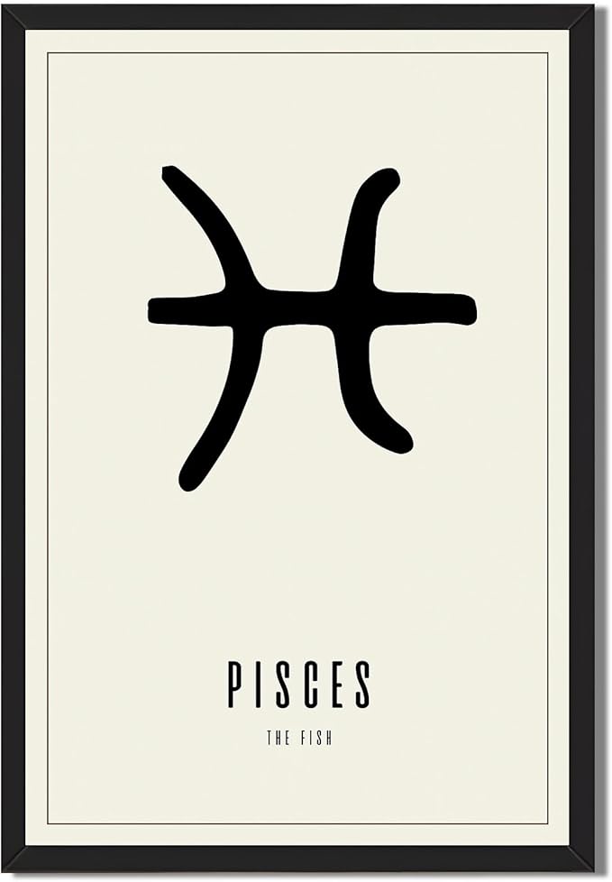 Pisces Zodiac Sign Poster Canvas Print Minimalist Aesthetic Wall Art Painting Pictures Wall Decor Elegant Home Decor for Living Room Bedroom Office Apartment Decoration (Wood Framed,8L X12W)