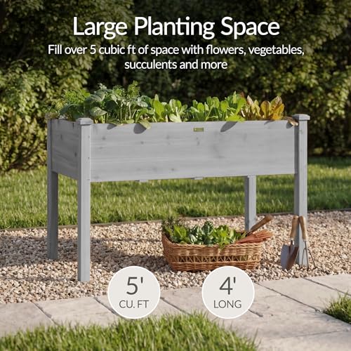 Image of Best Choice Products 48x24x30in Raised Garden Bed, Elevated Wood Planter Box Stand for Backyard, Patio, Balcony w /Bed Liner, 200lb Capacity - Gray