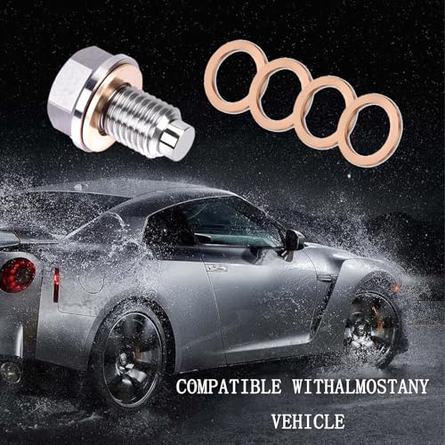 Image of M14x1.5 Magnetic Oil Drain Plug, Magnetic Stainless Steel Oil Pan Drain Nut Bolt with 5PCS Copper Crush Washer Anti Leakage, Universal Leak-proof Replacement,Fits Most Cars,Motorcycles,Boats