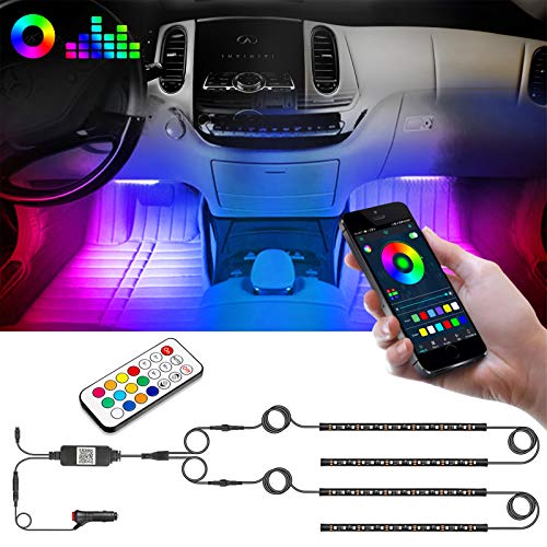 OFFROADTOWN Car LED Strip Lights, 4pcs 60 LED Interior Lights, Neon Strip Light Kit Multicolor Music Car Strip Light Under Dash Lighting Kit with Sound Active Function & App Remote Control