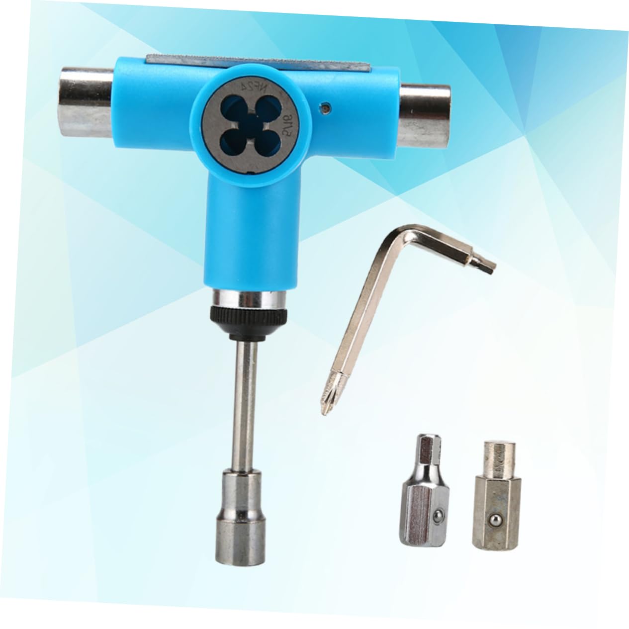 WOONEKY Herramienta T para Skateboard Multifuncional Todo Portátil y Ligera Acero Resistente Compatible con Skateboards y Cruisers Color Azul