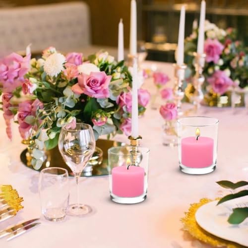 Image of 10 Hours Pink Votive Candles Bulk, 36 Packs Small Unscented 1.5 inch Wax Candles for Valentine's Day Wedding, Party, Holiday & Home Decoration