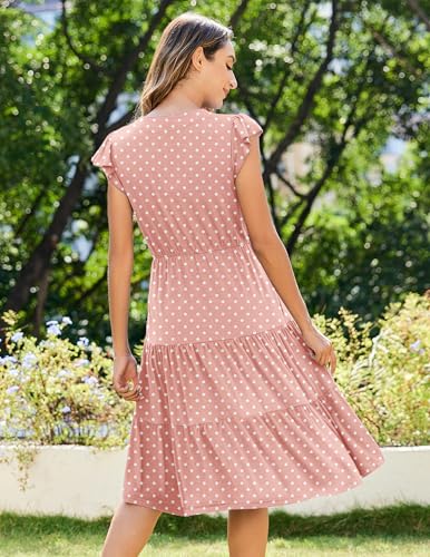 Image of ZEAGOO Womens Summer Casual Dresses Ruffle Sleeve V Neck Midi Dress Flowy Tiered Dress with Pockets Boho Sundresses