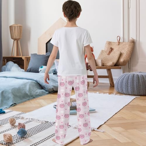 Boy's Pj Pants Cloud Pink Cat Face Heart Lounge Bottoms Elastic Waist Kids Joggers with Pockets Size 6-143