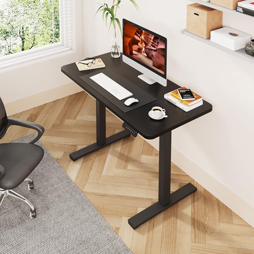 Image of One-Piece Standing Desk 40 x 24 Inches, Small Adjustable Height Desk for Small Space Electric Sit Stand Desks Home Office Computer Workstation, Black