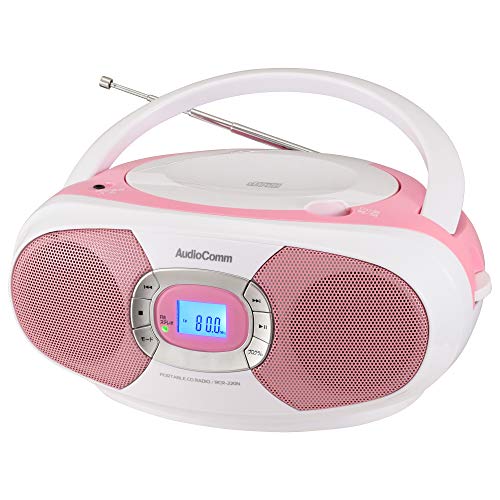 オーム電機 AudioComm ポータブルCDプレーヤー CDラジオ ステレオ ピンク RCR-220N-P 03-7232 OHM