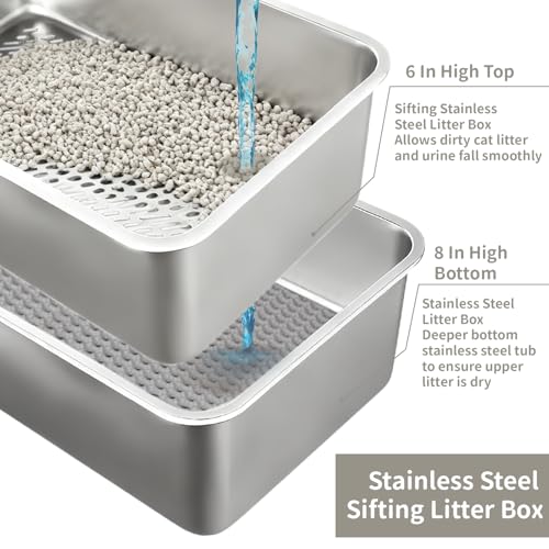 Arenero para gatos XL acero inoxidable 23.6x15.7x6 pulg miniatura 3