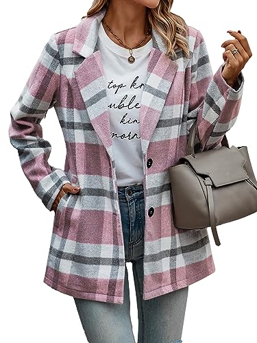 PRETTYGARDEN Women Plaid Shacket Jacket Trendy Fall Casual Button Wool Blend Tartan Trench Coat Winter Clothing with Pockets