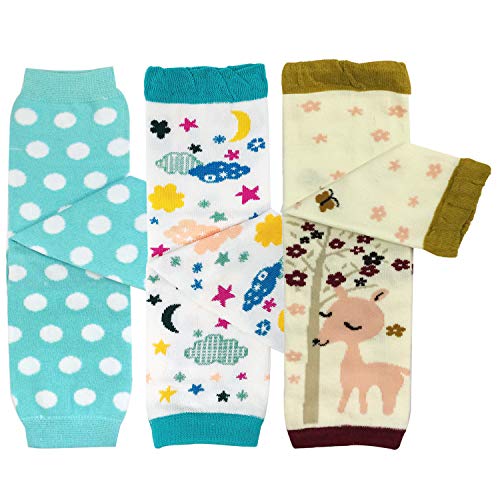 Bowbear 3 Pair Delightful Designs Baby Leg Warmers, Aqua Fun