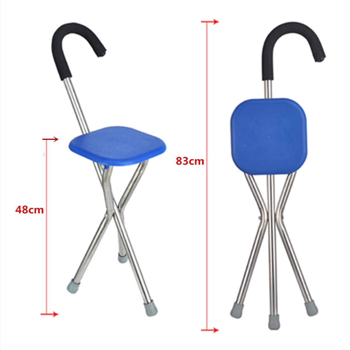 GSP Trípode Bastón de Andar Plegable Caminando Silla Descanso Taburete Hierro Bastón de Andar Asiento de plástico Trípode Antideslizante Bastón para Ancianos Excursiones al Aire Libre Escalada Muleta