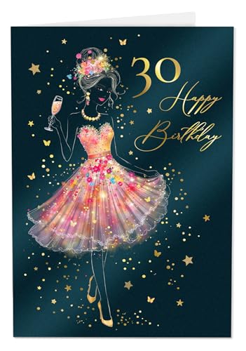 Joli Coon Papeterie Geburtstagskarte 30 STARDUST Lady - Premium Geburtstagskarte 30 Frau mit FinePaper Kuvert und echtem Wachssiegel - 17 x 11 5 cm