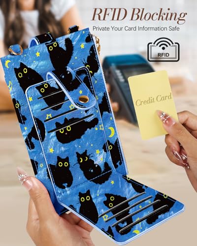 Image of Miss Adola Phone Purse Crossbody Bags for Women - Leather Small Cell Phone Wallet RFID Blocking with Card Slots & Adjustable Strap Cute Designer Aesthetic Cross Body Bags, Blue Moon Cat