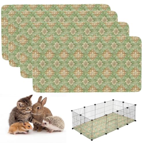 Image of 4PACK Washable Guinea Pig Pee Pads,Absorbent Reusable Guinea Pig Cage Liners,Waterproof,Leak-Proof & Non-Slip Potty Pads for Small Animals Rabbit Hamster Rat.(Green Floral Flat,24 inchx48 inch)
