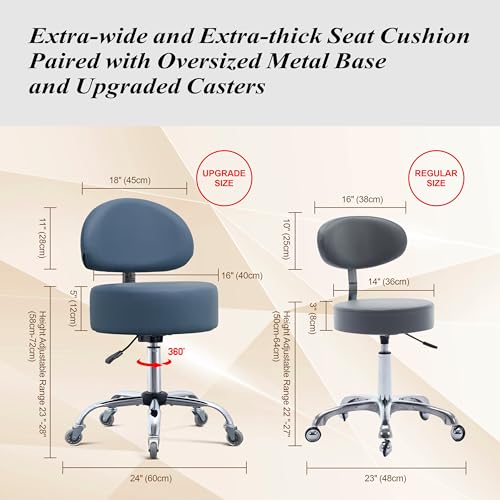 Image of Ergonomic Drafting Stool with Backrest, 400LB Heavy Duty Hydraulic Stool, 19-25 Inch Adjustable Height Rolling Stool Chair with Lumbar Support for Standing Desk, Salon, Tattoo, Kitchen, Home Office
