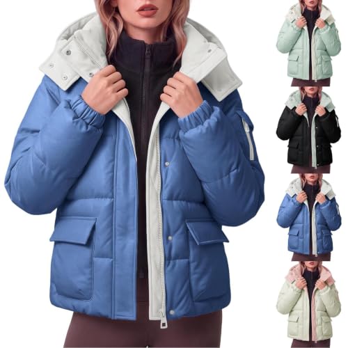 Women's Cropped Puffer Jackets Winter Stand Collar Insulated Hooded Coats - image 1