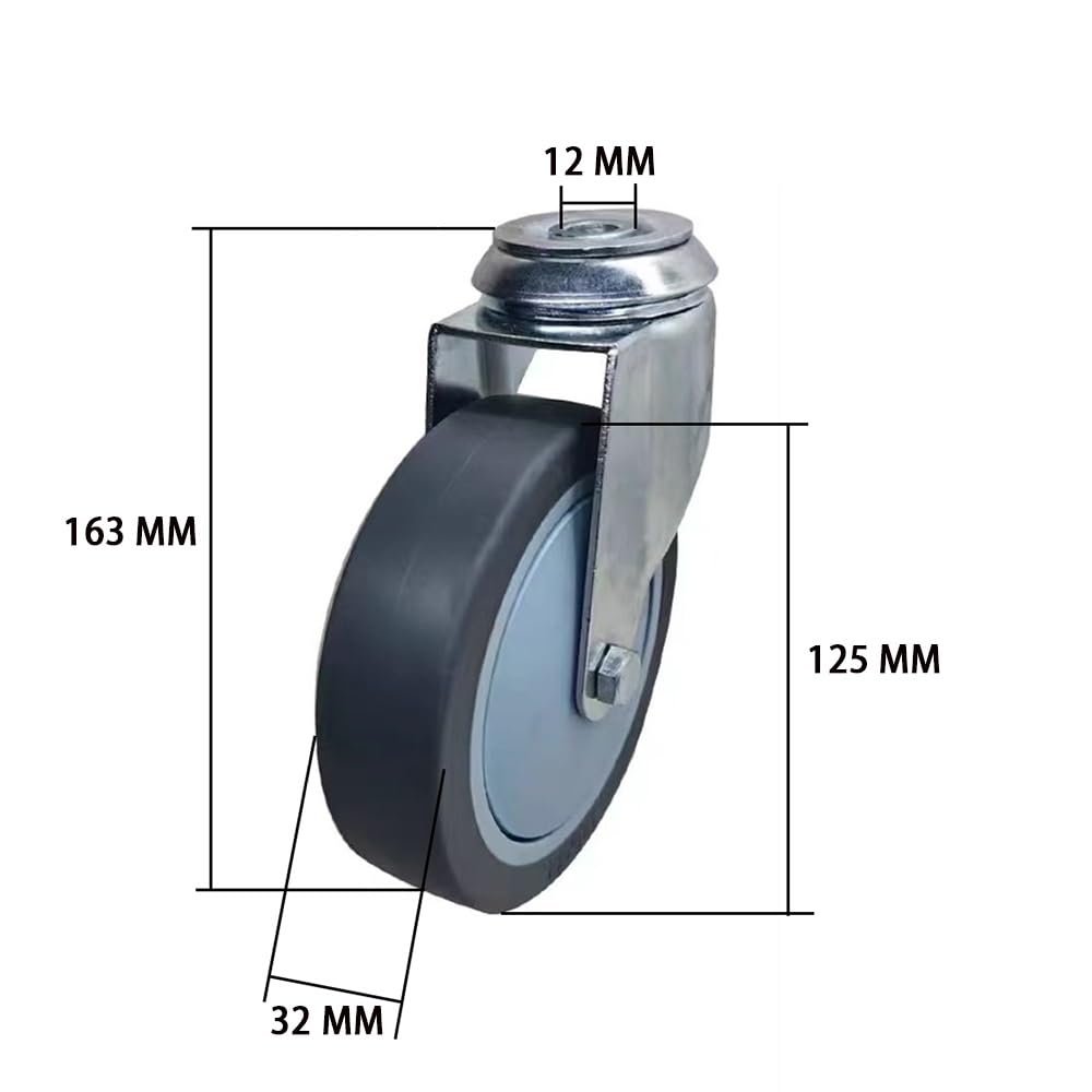 Silenziose Ruote in Gomma TPR 4 Pezzi, Ruote Pivottanti 5 Pollice con Freni, 12 MM Foro Superiore Universale Ruote per Carrelli, Mobiletti(Swivel)