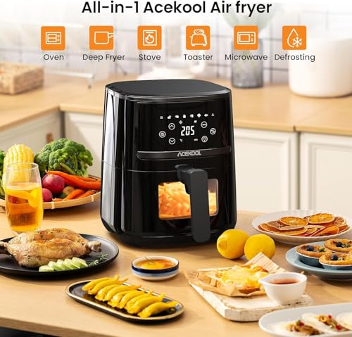 Air Fryer, 6 in 1 Visualized Window Air Fryers Oven with Dishwasher Safe Basket,Low Noise Airfryers with Timer & Temperature Control,8 Cooking Presets Oilless Cooker for Quick Meal