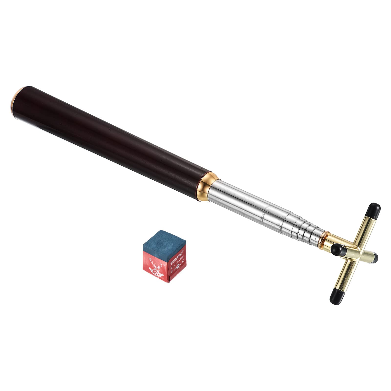 PATIKIL Rétractable Billards Queue Bâton Pont, Bois Billard Queue Accessoire avec Amovible Croix Laiton Pont Tête pour Billard Table Concours, Doré