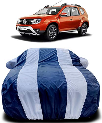Image of PURPLEHEART Car Body Cover Compatible with Duster with Mirror Pocket Triple Stitched Bottom Elastic Water Resistant UV Protection & Dustproof Car Cover-Blue & White