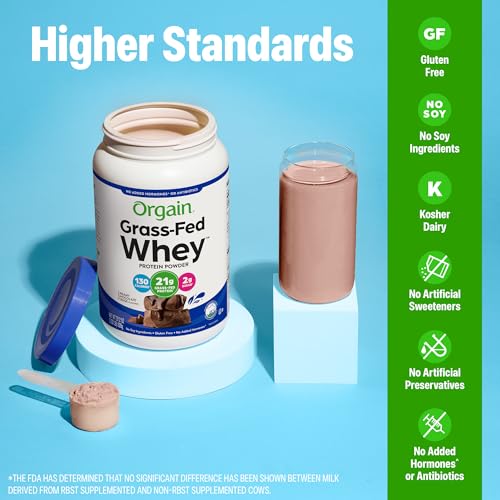 Orgain Whey Protein Powder, Creamy Chocolate Fudge - 21g Grass Fed Dairy Protein, 5g BCAAs, 4g Prebiotic Fiber, 2g Sugar, No Added Hormones, Gluten Free, Kosher, For Shakes & Smoothies - 1.82lb - Image 6