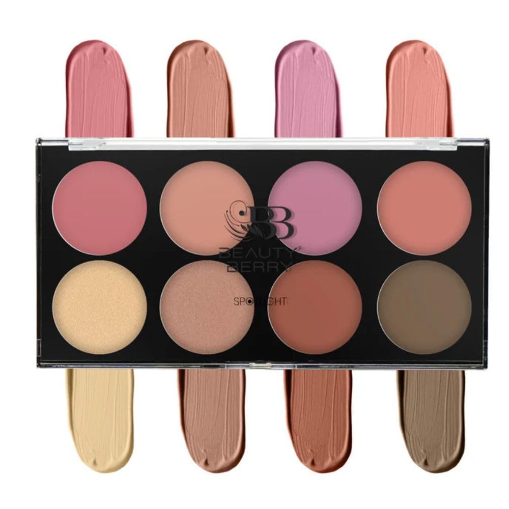 Beauty Berry Spotlight 8 Pan Face Palette Blush, Highlighter & Contour Bronzer Makeup Kit Super Pigmented Long Lasting Matte & Shimmer Shades Buildable Coverage for All Skin Tones (Nude Mauve)-image-33
