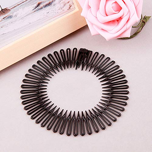 5pcs Fashion Black Plastic Full Circle Stretch Flexible Comb Teeth Headband Hair Band Clip Face Wash Fixed Hair Accessories