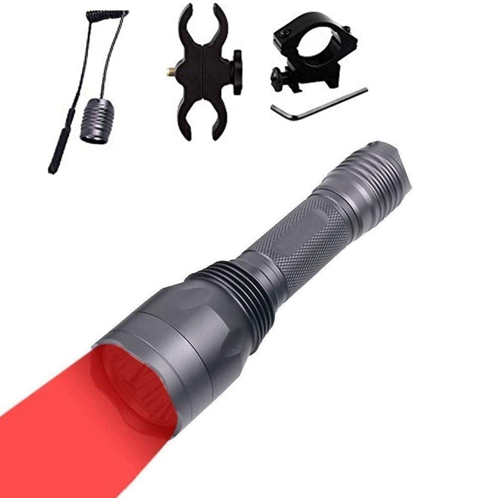BESTSUN Predator Light 350 Yards Red LED Flashlight Night Hunting Light Coyotes Varmints Hog Hunt Tactical Flashlights with Pressure Switch, Scope & Picatinny Mounts