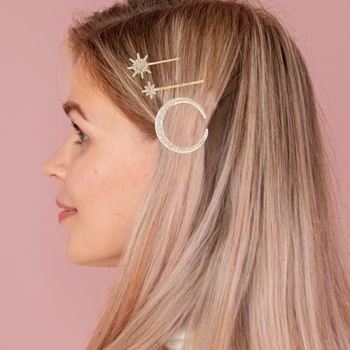 Qianyu 581321_1_H81TITS3 3 Pieces Stars And Moon Hair Clips Metal Alloy Rhinestone Decorative Bobby Pins Retro Stars And Moon Shape Bride Wedding Hair Side Barrettes Hair Accessories thumb #5