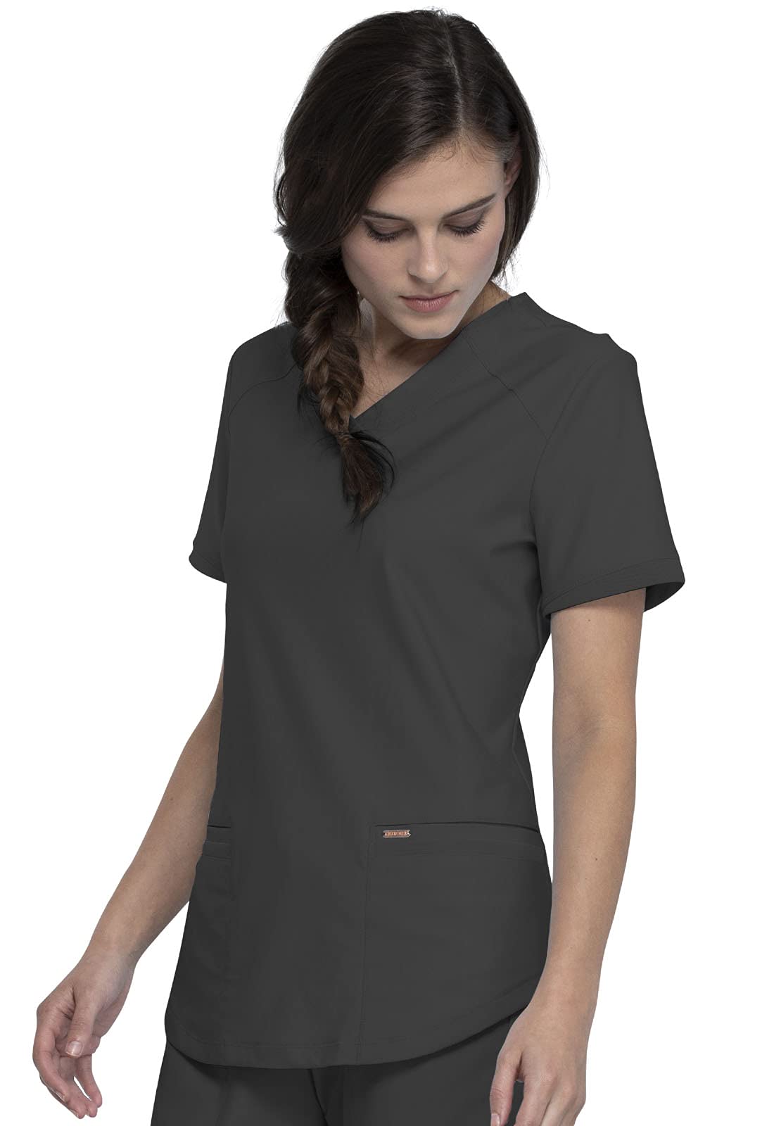 Cherokee Conjunto de uniforme médico para mujer, 7 bolsillos, cuello en V, dobladillo curvado CK840 y pantalón de pierna cónica de tiro medio CK095, peltre XL / pantalón 2XL