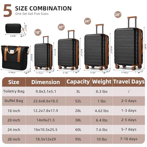 Image of LARVENDER Luggage Sets 6 Piece, Expandable Suitcases with Wheels | Suitcase Set for Women and Men|Checked Luggage|Carry On Luggage|Hardside Lightweight|Black