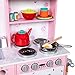 Lil' Jumbl Kids Kitchen Set, Pretend Wooden Play Kitchen, Battery Operated Icemaker & Microwave with Realistic Sound, Pots & Pan Included - Pink