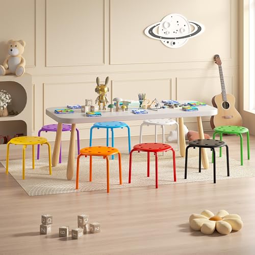 Image of VECELO 8-Piece Stacking Stools for Classroom, 12 Inch Height, Decoration Flexible Seating for Schools, Rainbow-Colored