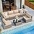 Shintenchi 7 Pieces Outdoor Patio Sectional Sofa Couch, Silver PE Wicker Furniture Sets, Patio Conversation Sets with Washable Cushions Glass Coffee Table for Garden, Poolside, Backyard, Khaki