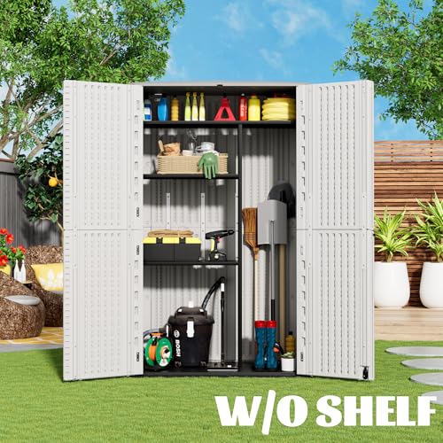 Image of Mrosaa Outdoor Storage Cabinet Waterproof,Resin Vertical Storage Shed Lockable, 66 Cubic Feet Outdoor Storage Box for Garden /Backyard /Home /Pool
