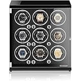 WJW 自動 9時計、ピアノペイント、反磁気、格納式ピロー、誘導LEDライト、超静かな日本のモーターのためのワインダーを見る Carbonfiber