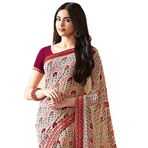 Image of RAJESHWAR FASHION WITH RF Women's Pure Silk Georgette Printed Sarees For Women With Jacquard Work Lace Border & Blouse Piece (Multicolored Free Size 6.30 Mtr)