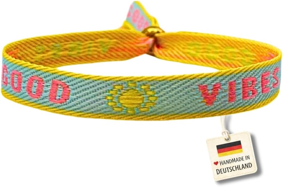 happymaker Stoffarmbänder mit Statement im Boho Style für Frauen und Männer, wasserfest, h