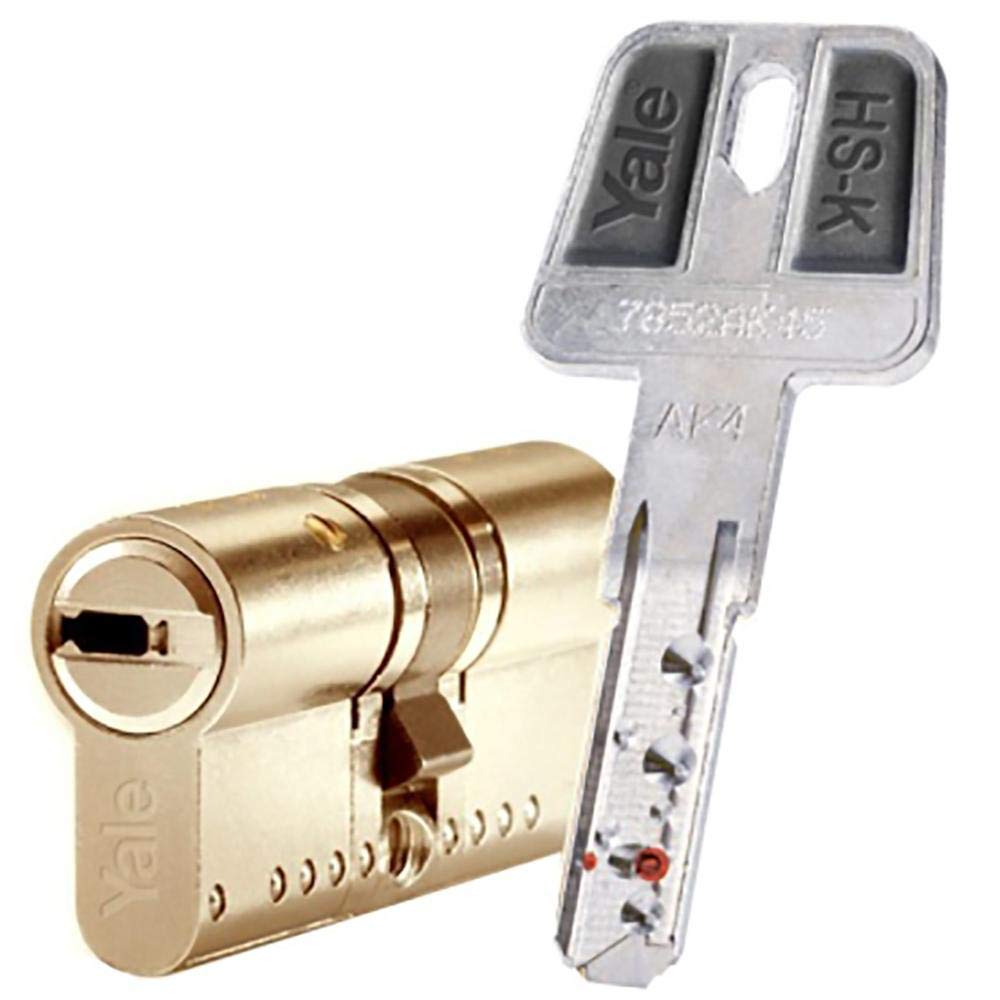 Yale, HSKMOD3040L4, Cilindro de Alta Seguridad, HSK MOD, Doble Embrague, Leva Larga, Llave - Llave, Latonado, 30 x 40 mm