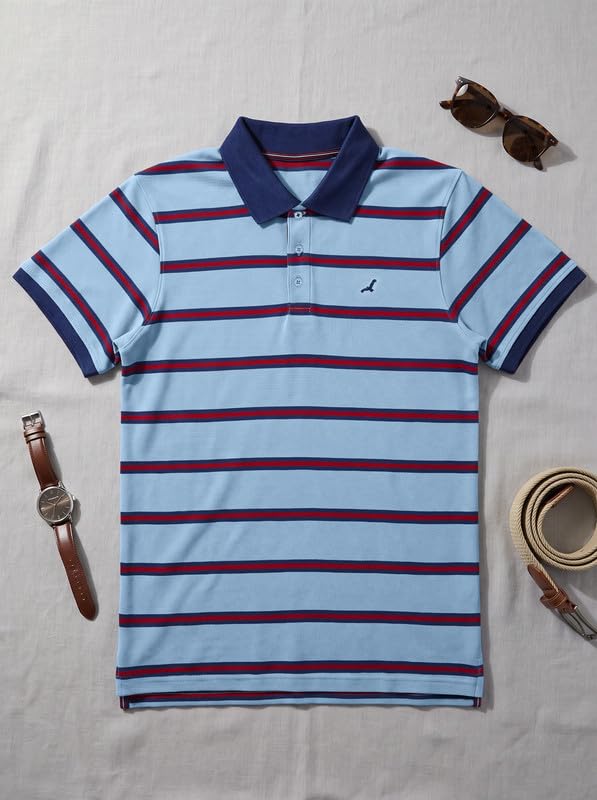 Image of AMERICAN CREW CottonPoly Striped Polo T-Shirt for Men (AC702)