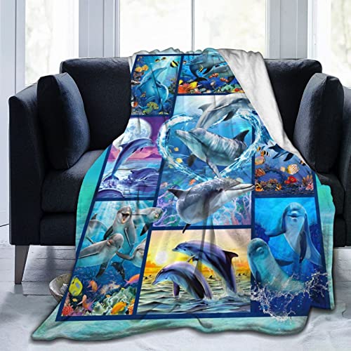 Dolphin Blanket Soft Warm Cozy Ocean Animal Blankets For Boys Girls Fuzzy Plush Dolphin Throw Blanket Fleece Flannel Kid Adults Blanket Gift For Couch Sofa 50"X40" #TOP1
