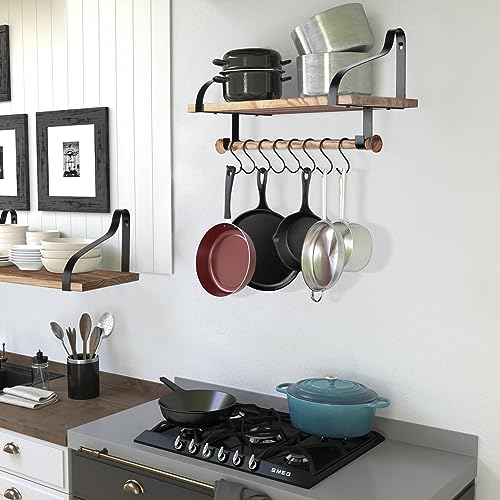 Gurfuy Gurfury Wooden Hanging Pot Rack With 8 Hooks - Farmhouse Style Wall Mount Multifunctional Cookware Organizer Rack Kitchen Storage For Pans Utensils thumb #4
