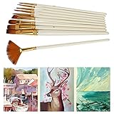 10er Set Nylon Pinsel mit Holzgriff Fächerform für Aquarell Acryl Gouache Malerei Künstlerbedarf